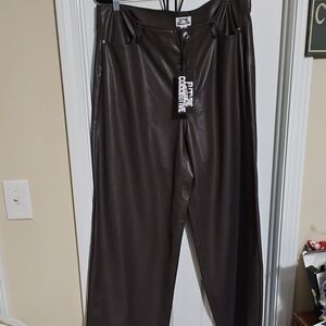 Women's Chocolate Brown Wide Leg Faux Leather Pants